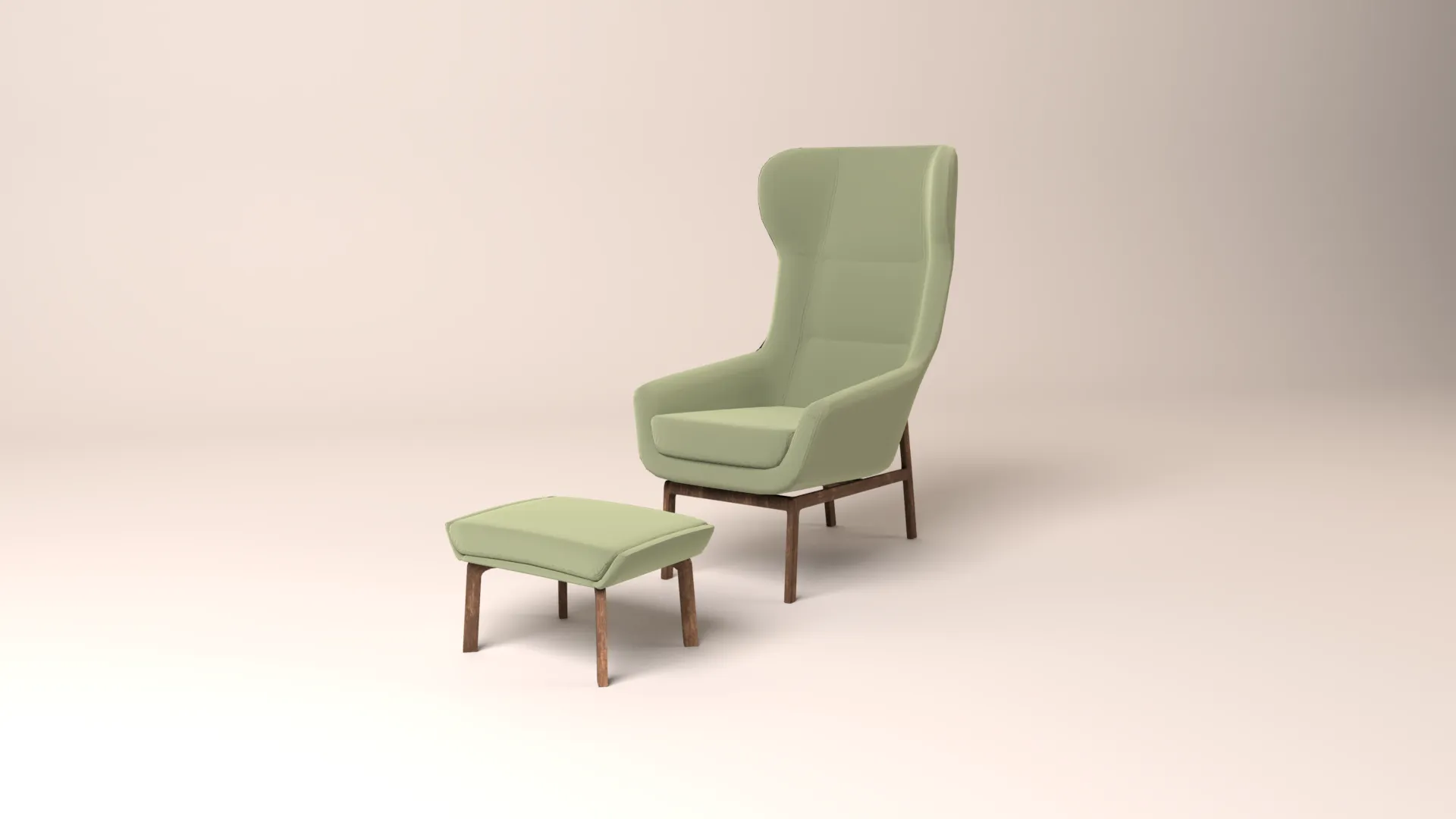 3D modellierter Sessel mit Fußablage in Grün